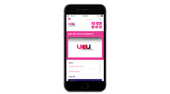 UCU Queen's Branch Website Mobile